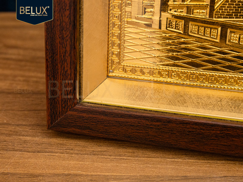 Tranh Chùa Một Cột bằng đồng mạ vàng 24k 25x20cm